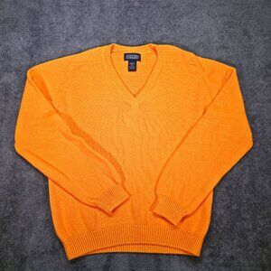 Lands' End Vintage Sweater Womens S Orange V Neck Made in USA